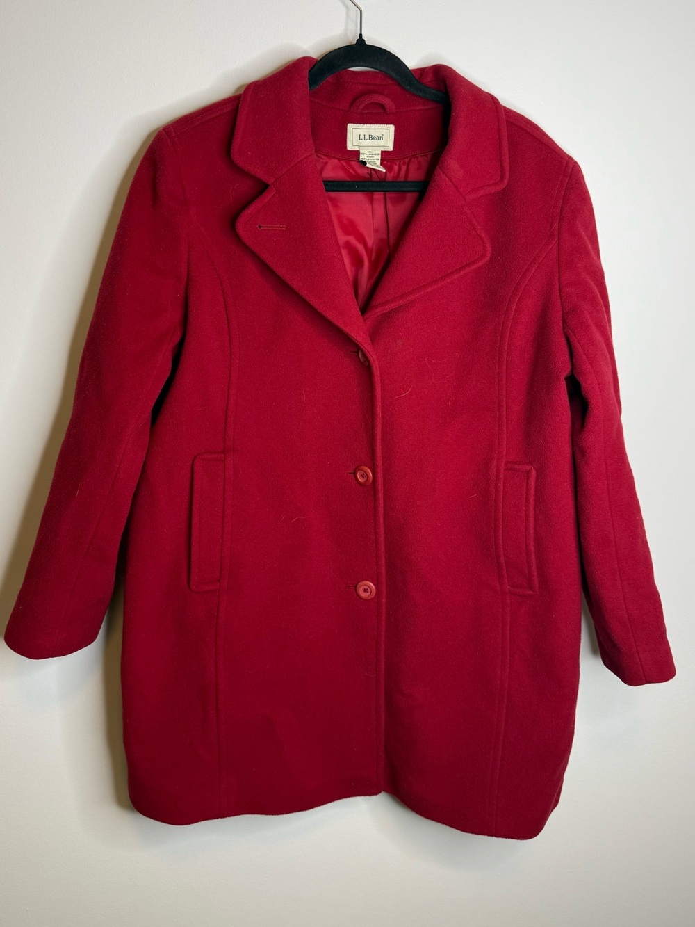 L.L. BEAN 100% Lambswool Red Pea Coat